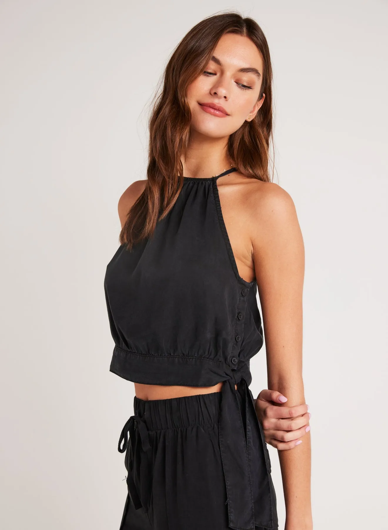 Cropped Side Tie Halter - Black