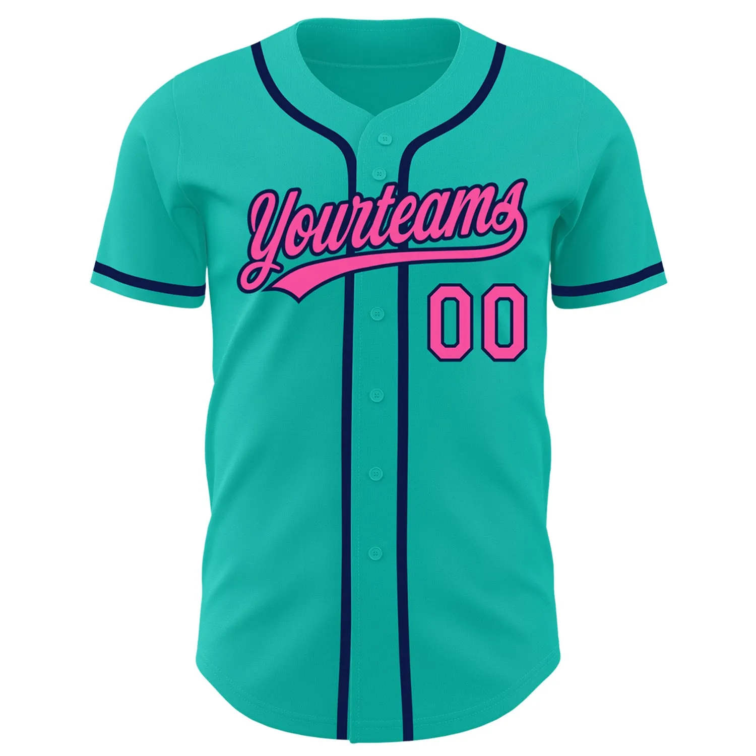 Custom Aqua Pink-Navy Authentic Baseball Jersey