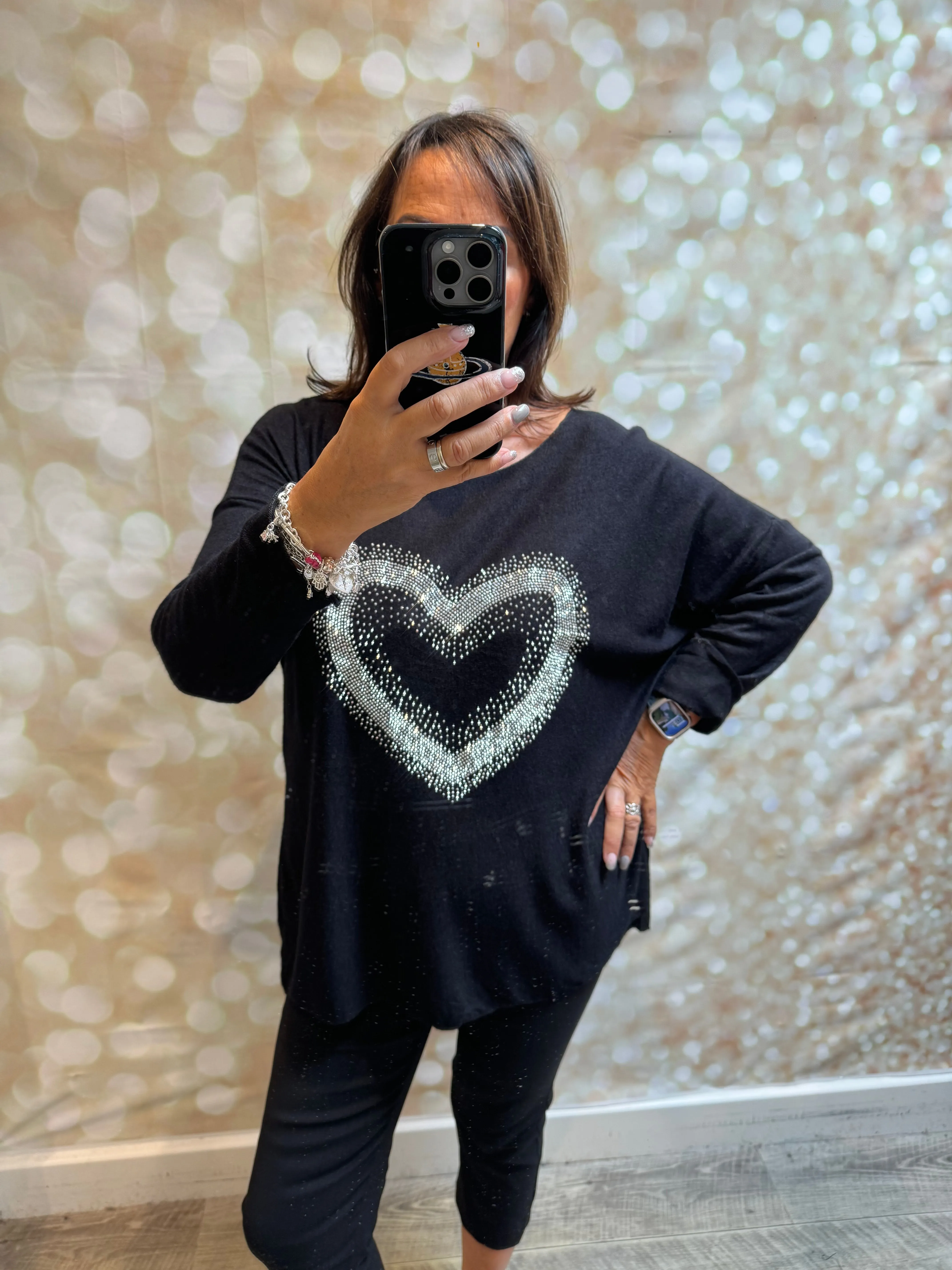 Diamante heart Soft Knit Jumper