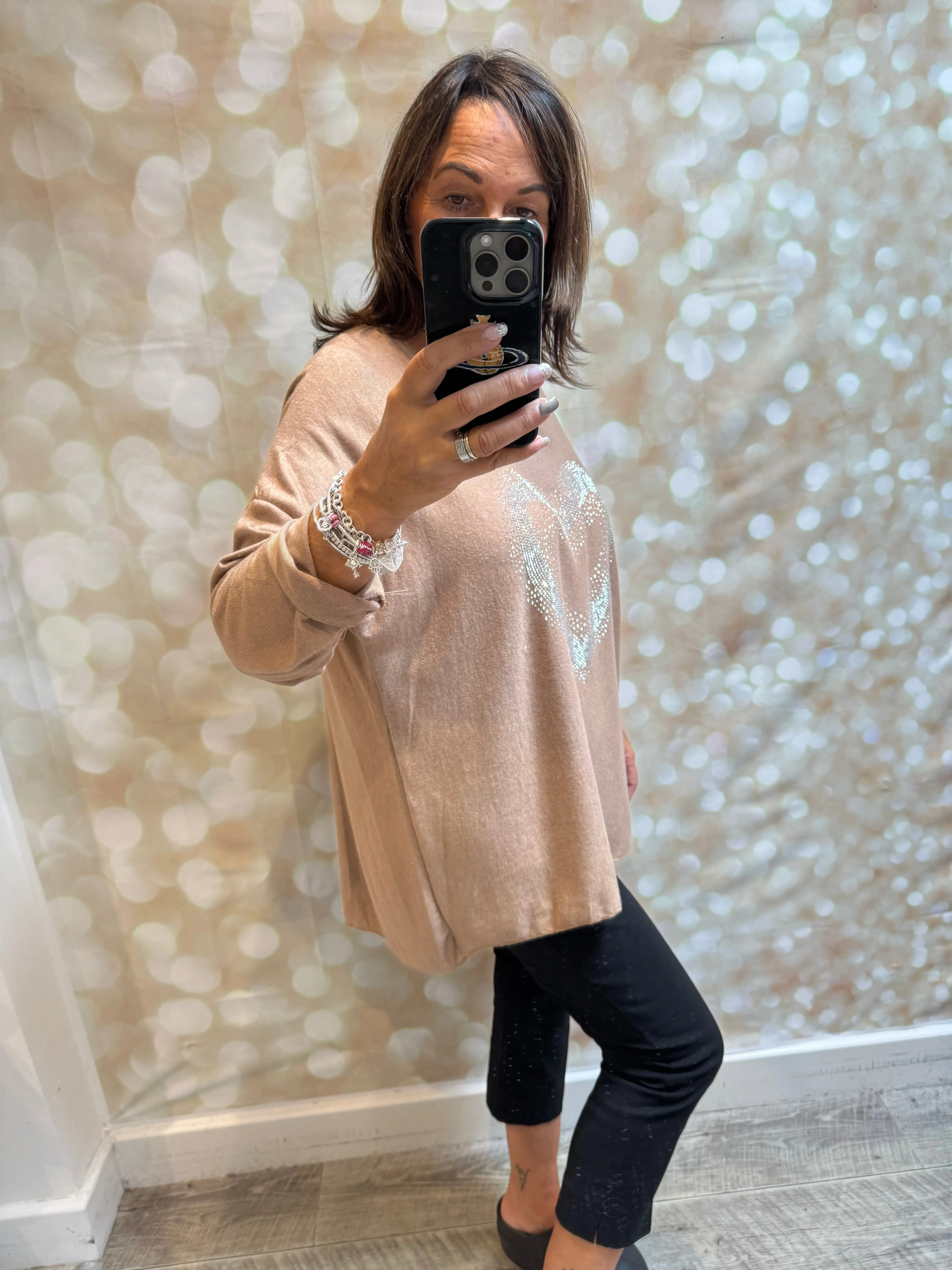 Diamante heart Soft Knit Jumper