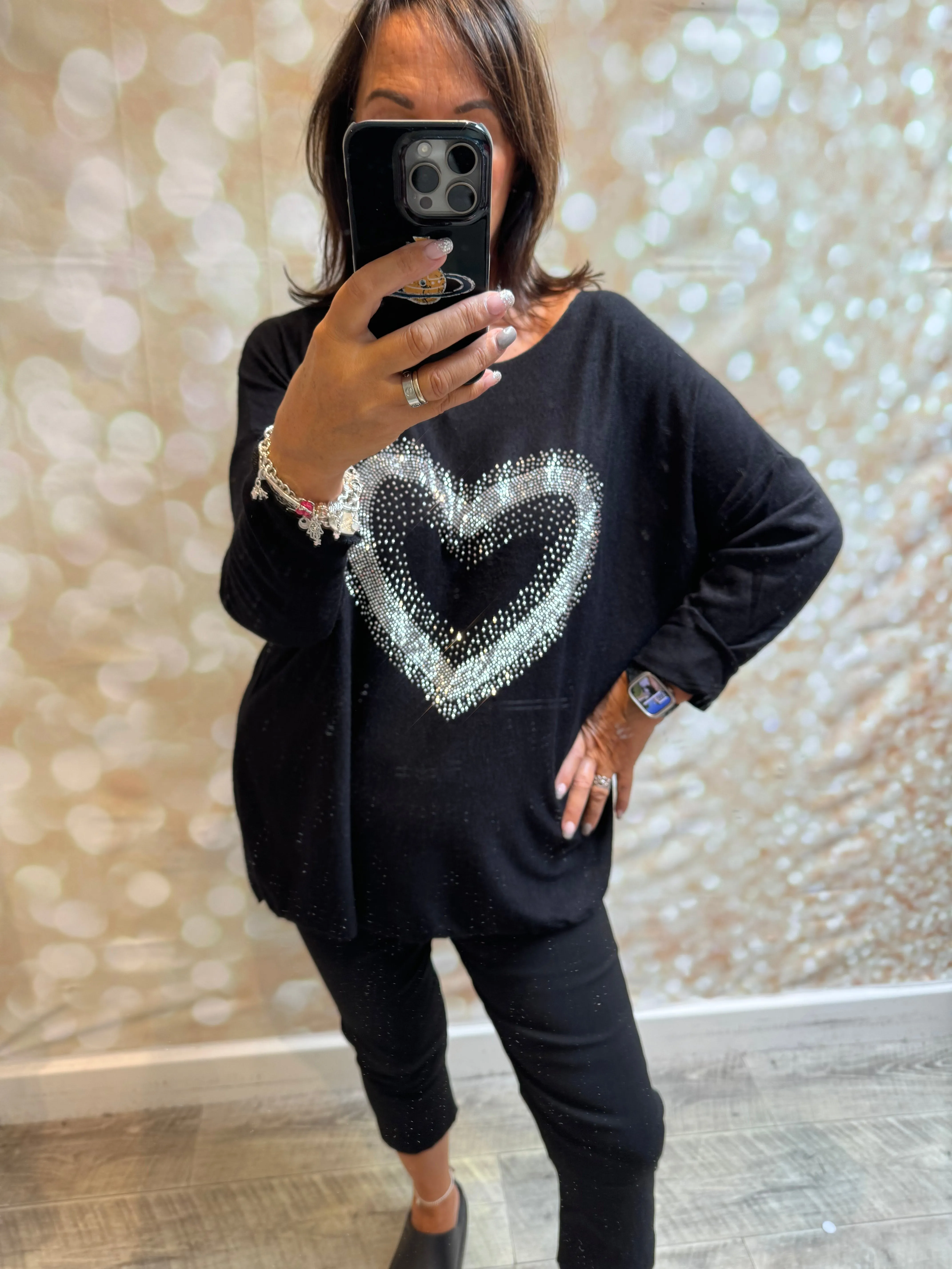 Diamante heart Soft Knit Jumper