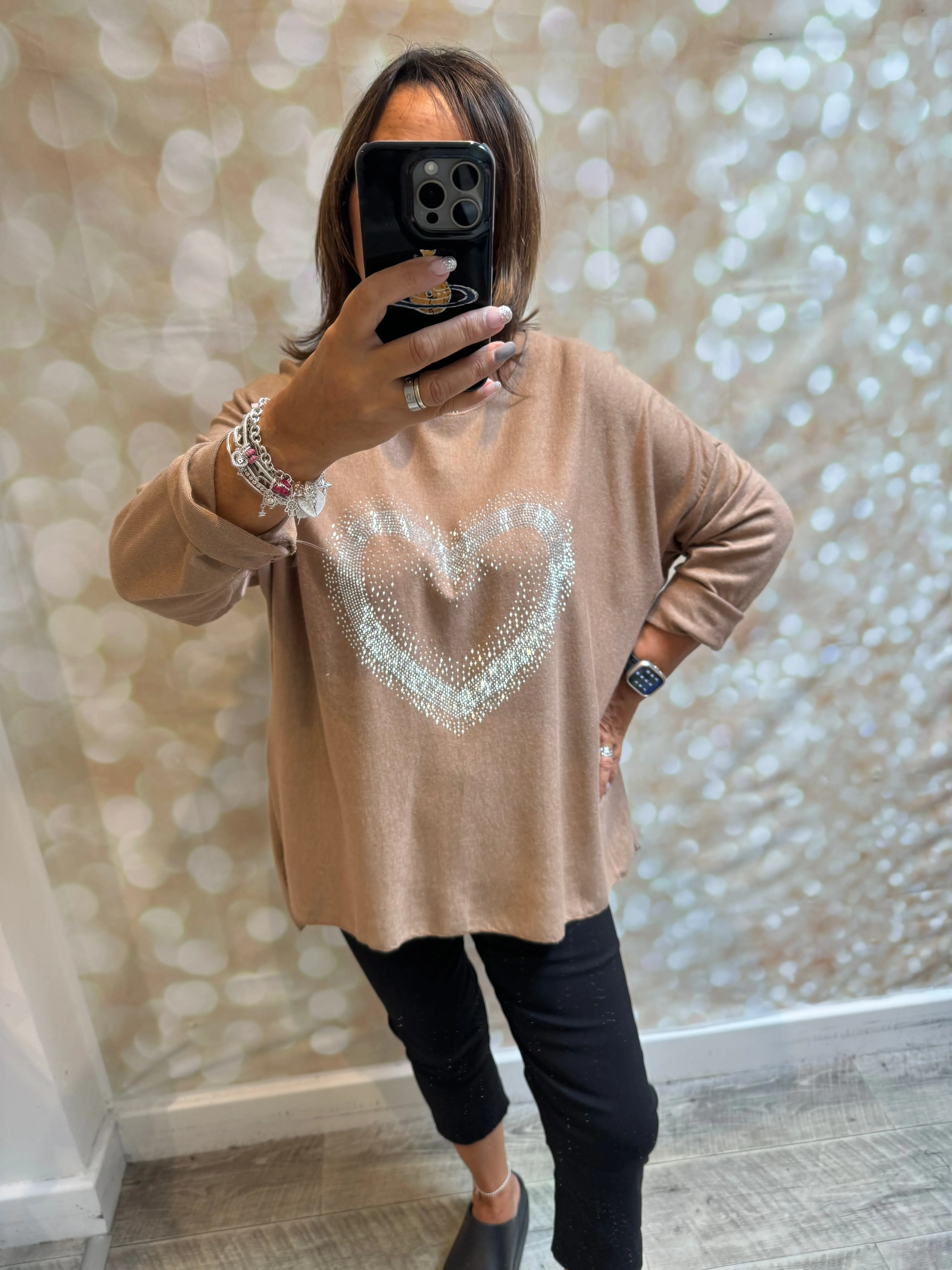 Diamante heart Soft Knit Jumper