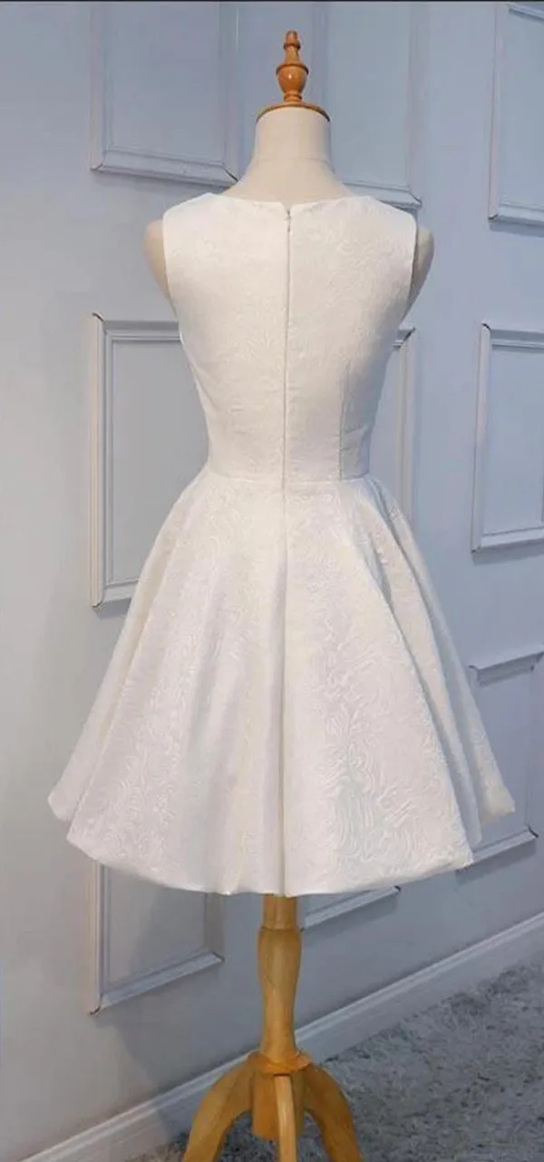 Elegant Jewel A-line White Short Satin Homecoming Dresses Online, HD0677