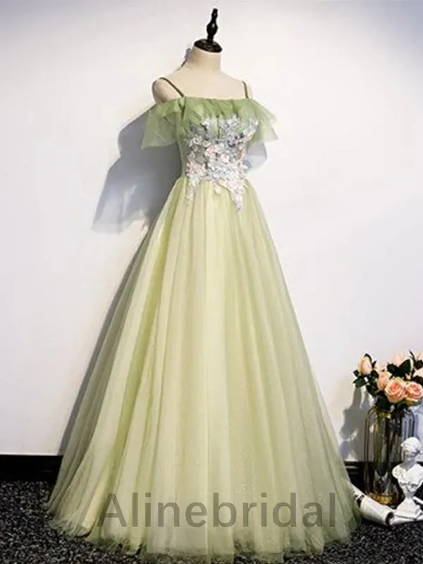 Elegant Off shoulder Sleeveless A-line Long Prom Dress, PD3611