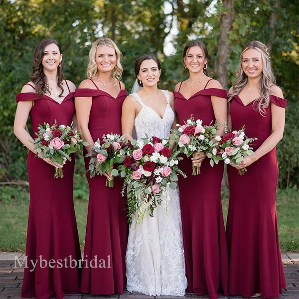 Elegant Off shoulder V-neck Sleeveless Mermaid Bridesmaid Dressess, BDS0329