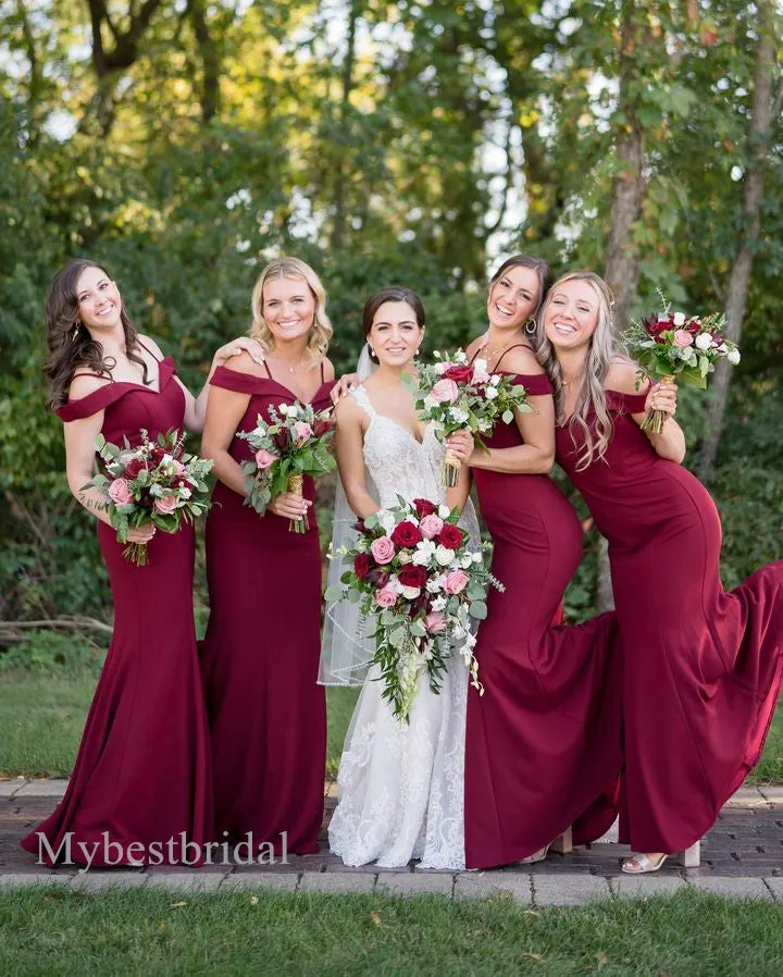 Elegant Off shoulder V-neck Sleeveless Mermaid Bridesmaid Dressess, BDS0329