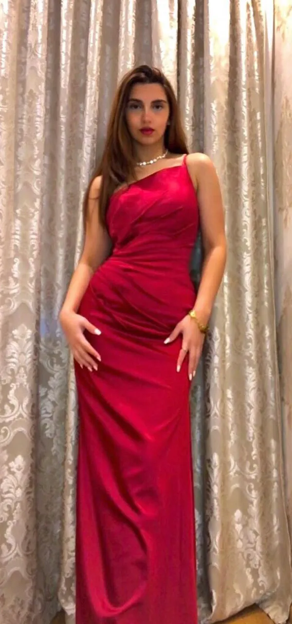 Elegant One Shoulder Mermaid Satin Burgundy Long Bridesmaid Dresses Online, BG813