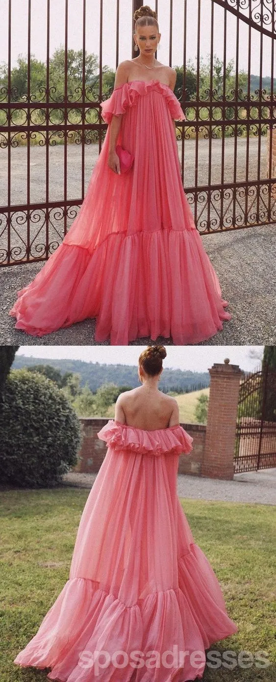 Elegant Pink A-line Off Shoulder Maxi Long Party Prom Dresses Online,13312