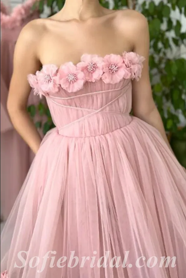 Elegant Pink Tulle Sweetheart Sleeveless A-Line Short Prom Dresses With Applique,SFPD0540