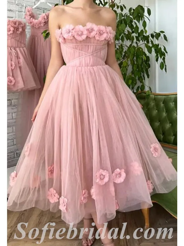 Elegant Pink Tulle Sweetheart Sleeveless A-Line Short Prom Dresses With Applique,SFPD0540