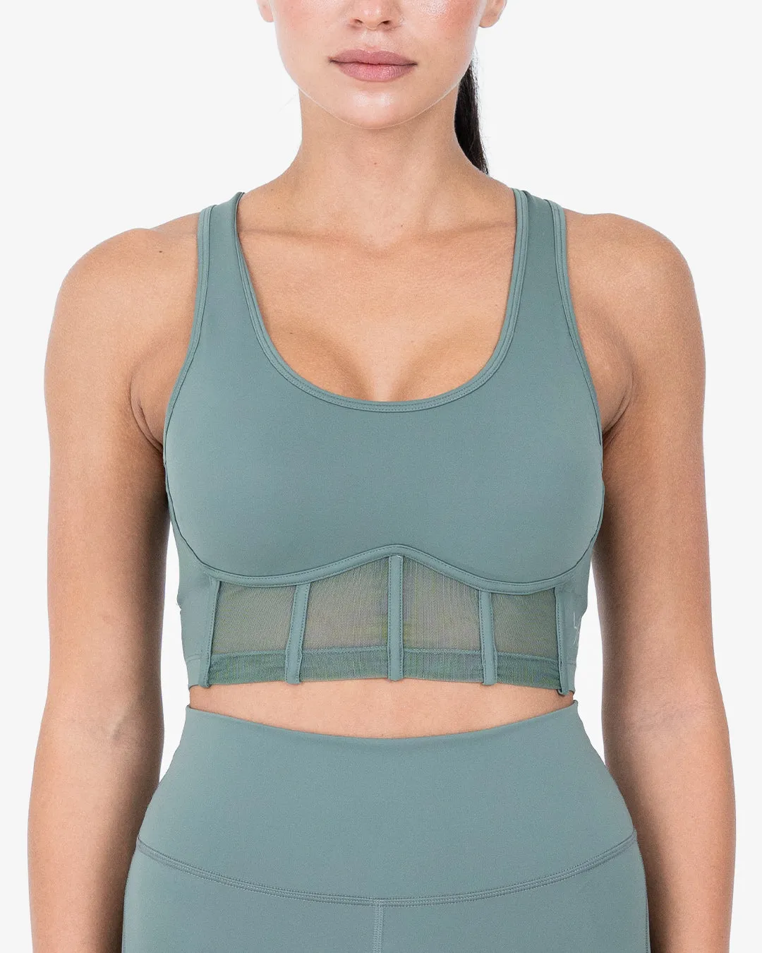 Glide Active Mesh Corset Bra Forest Green