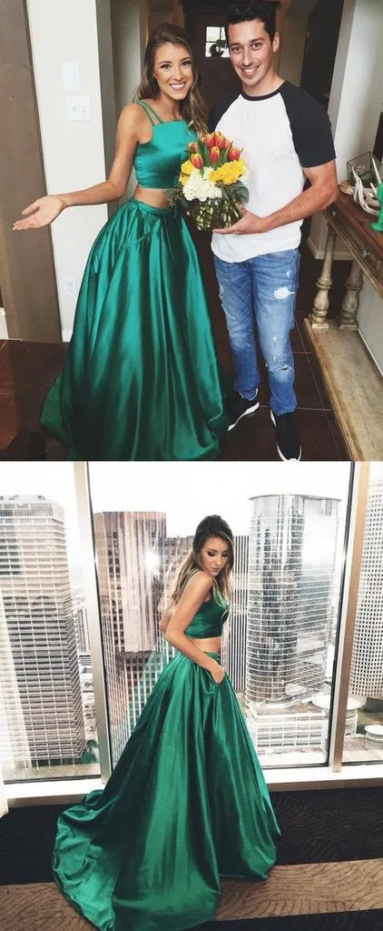 Gorgeous A-line Two Pieces Green Prom Dresses,Sexy Evening Gowns,Party Dresses for Girls, M36