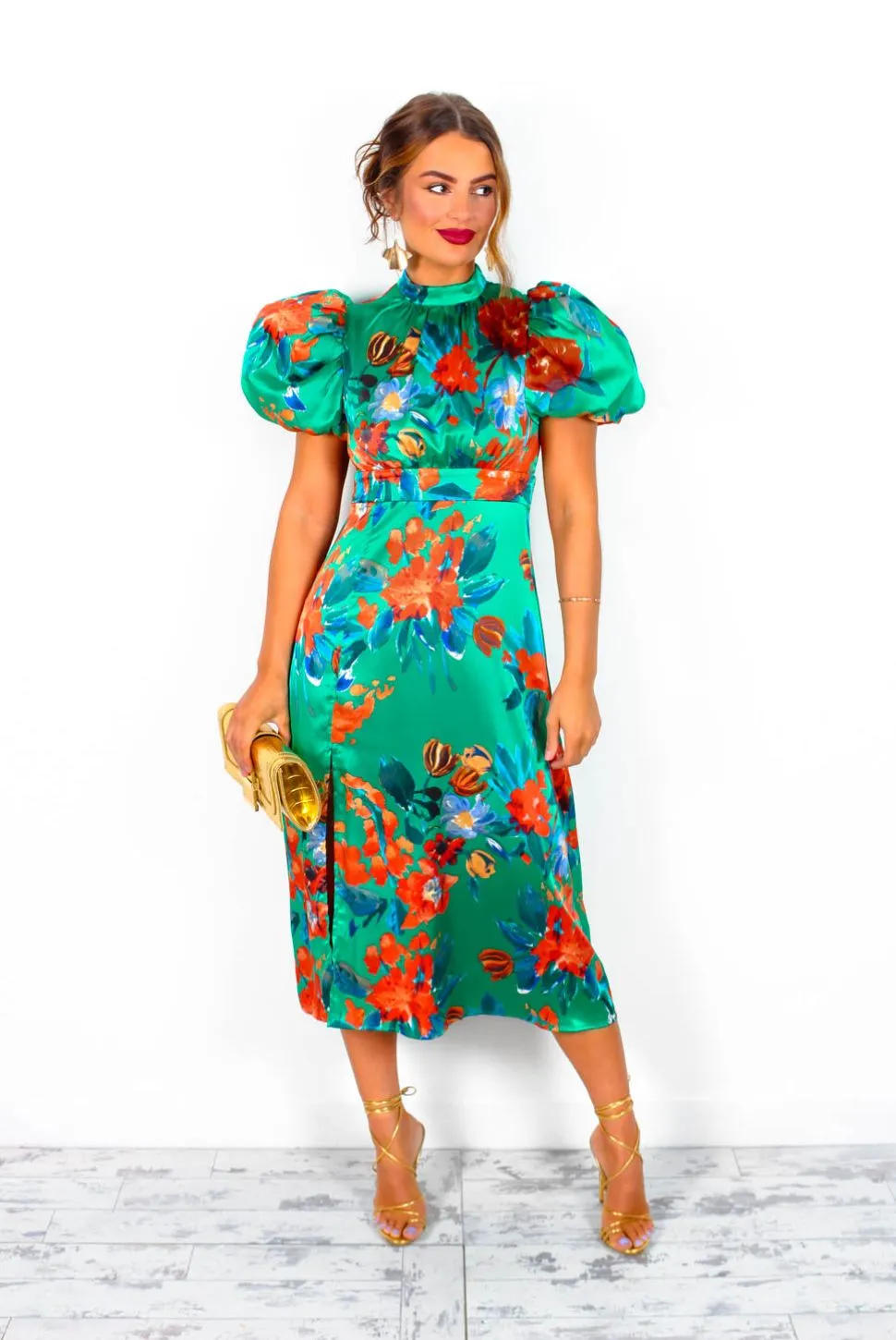 Got The Flower - Green Red Floral Midi Dress