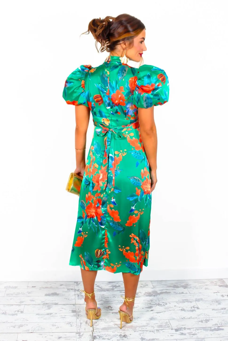 Got The Flower - Green Red Floral Midi Dress