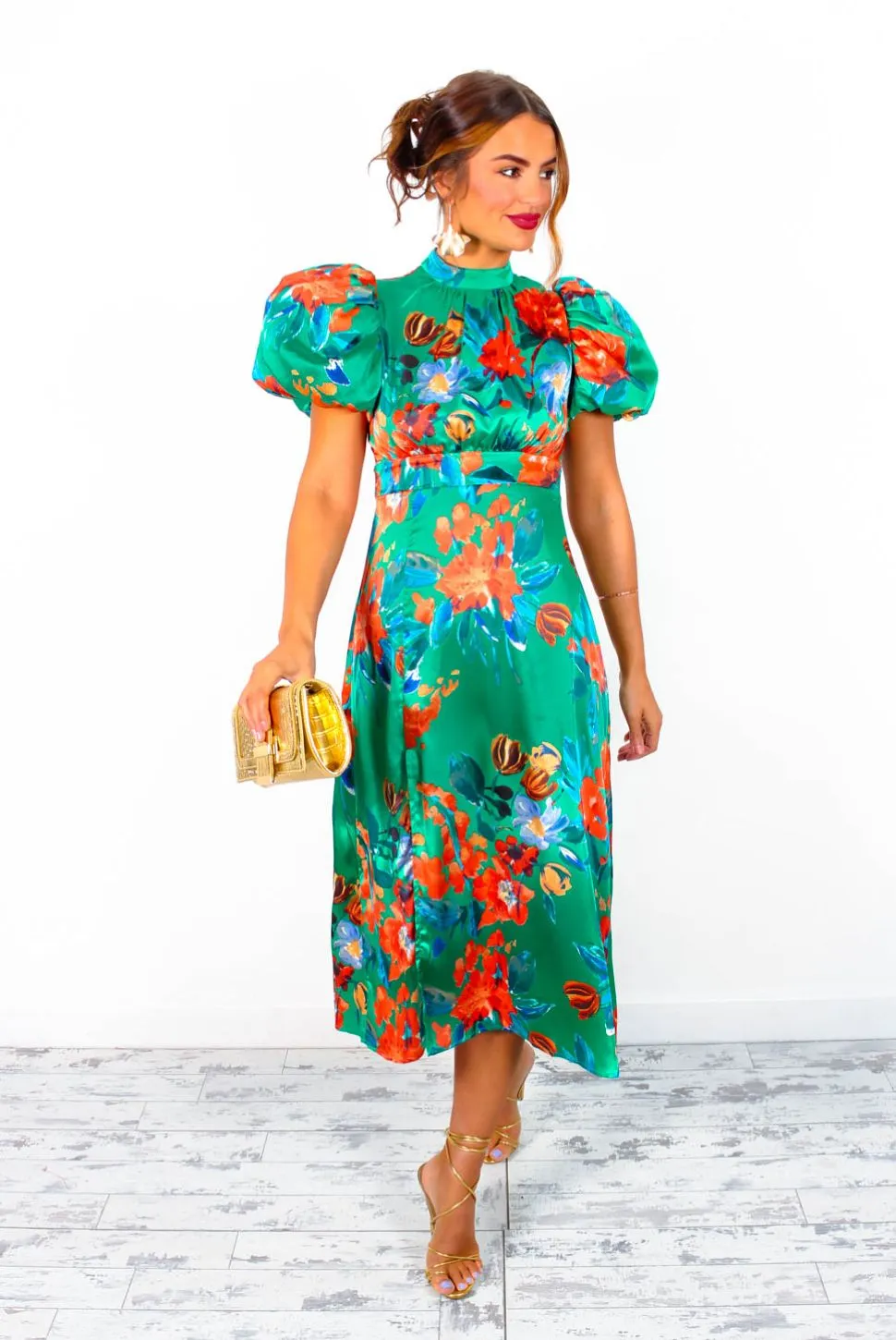 Got The Flower - Green Red Floral Midi Dress