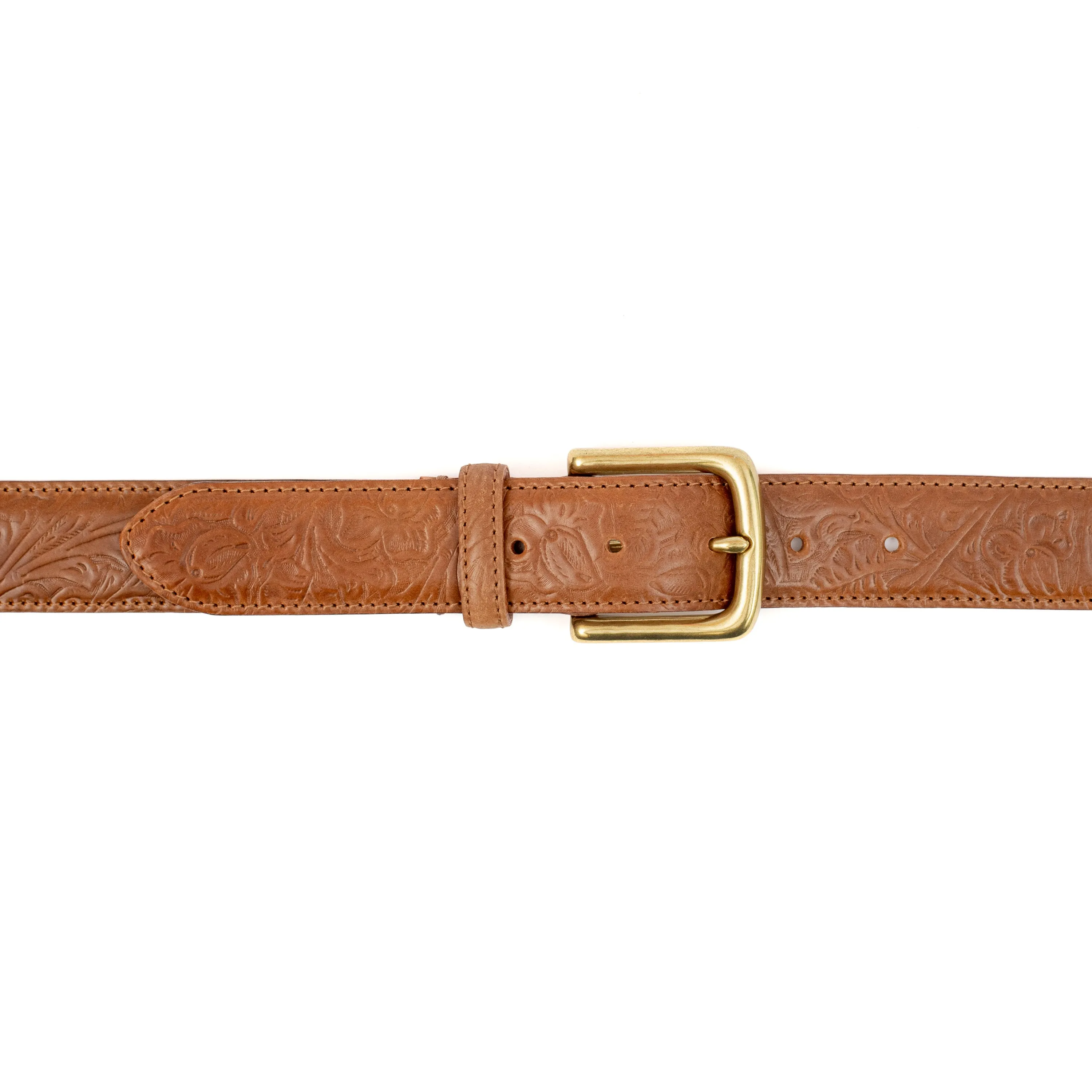 Horween Bourbon Shell Cordovan Leather Belt with Floral Embossing