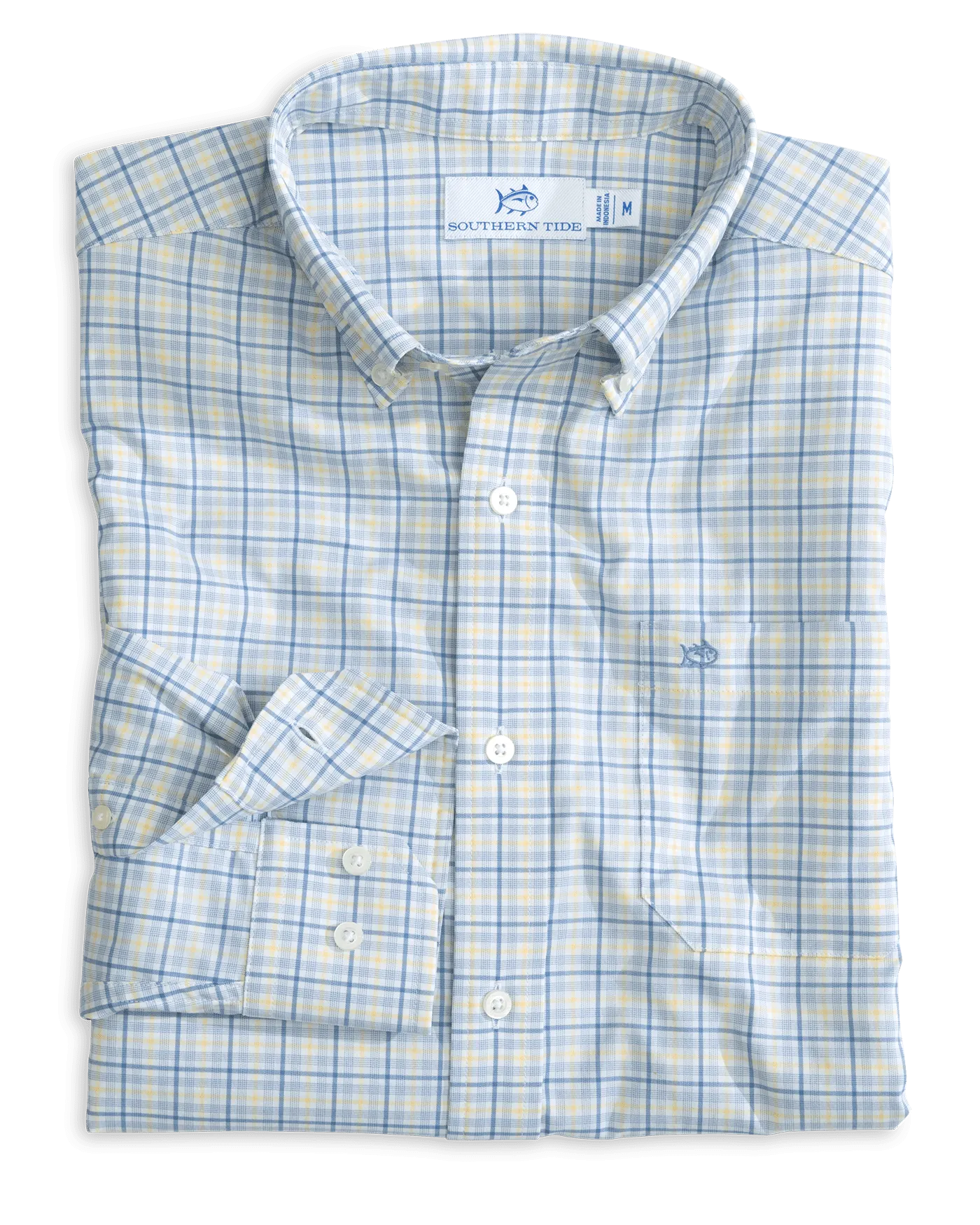 Intercoastal Falls Park Plaid Long Sleeve Sport Shirt - Coronet Blue