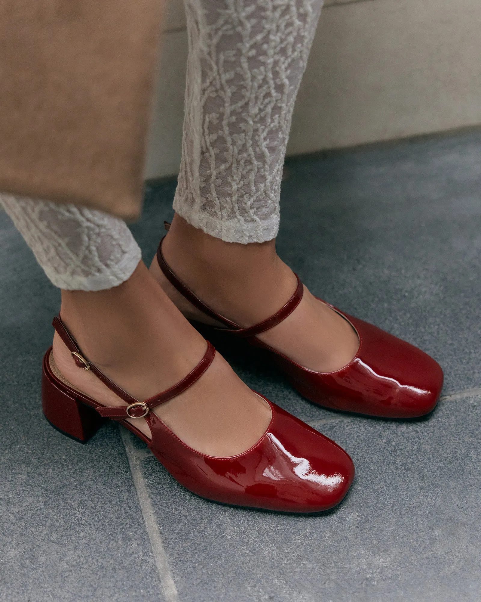 JENNA LOW HEELS RUBY RED PATENT