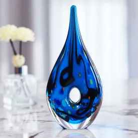 Luxury Lane Hand Blown Abstract Hollow Blue Tear Drop Sommerso Art Glass Sculpture 8.5 inch tall