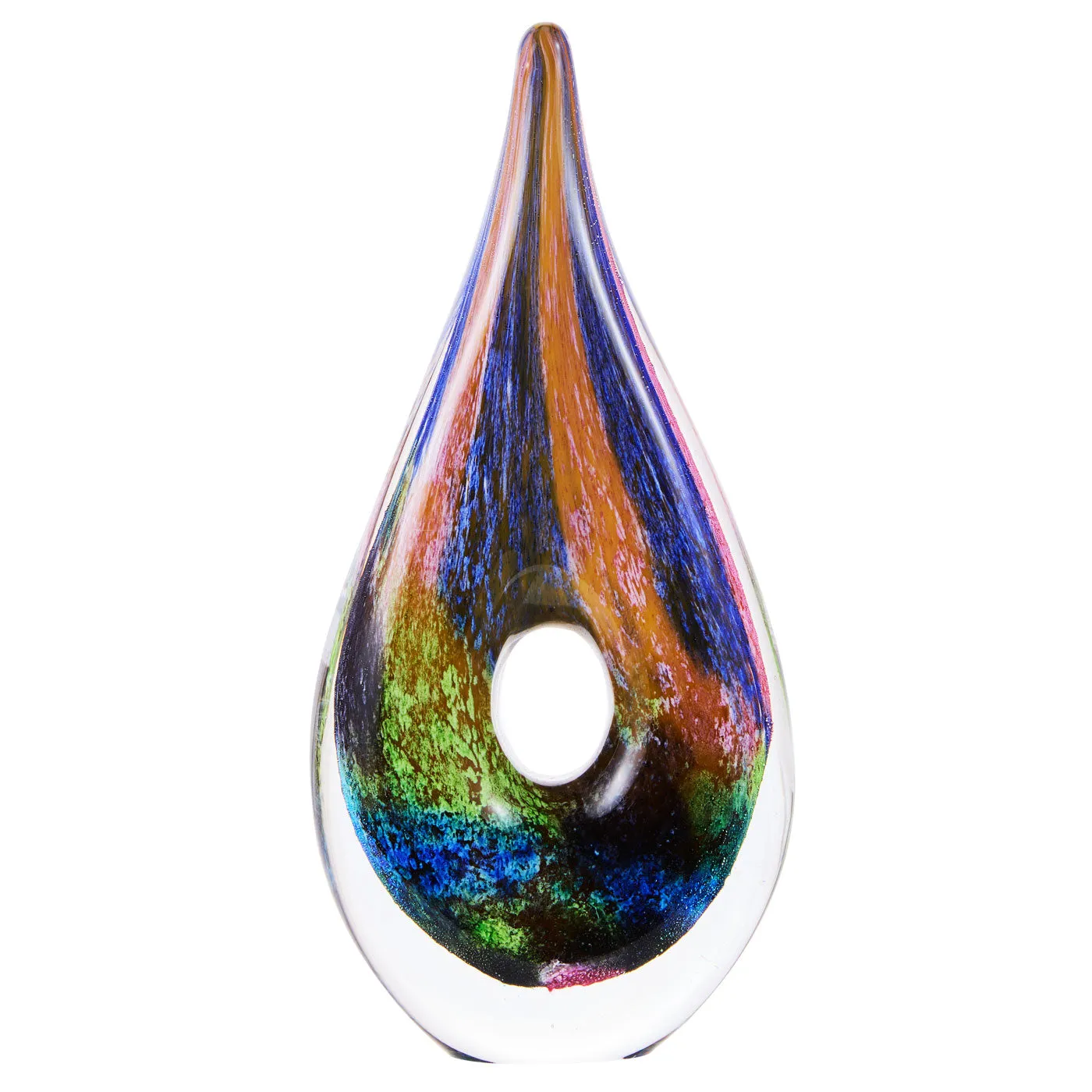 Luxury Lane Hand Blown Abstract Hollow Tear Drop Sommerso Art Glass Sculpture 8.5 inch tall