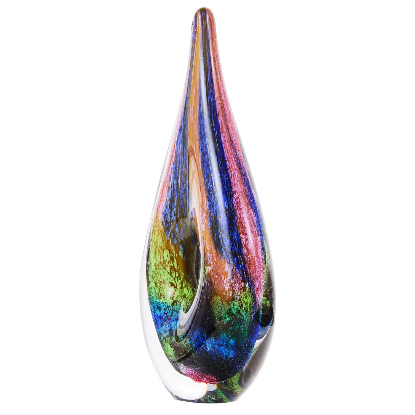 Luxury Lane Hand Blown Abstract Hollow Tear Drop Sommerso Art Glass Sculpture 8.5 inch tall