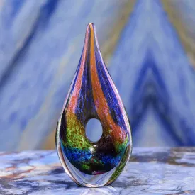 Luxury Lane Hand Blown Abstract Hollow Tear Drop Sommerso Art Glass Sculpture 8.5 inch tall