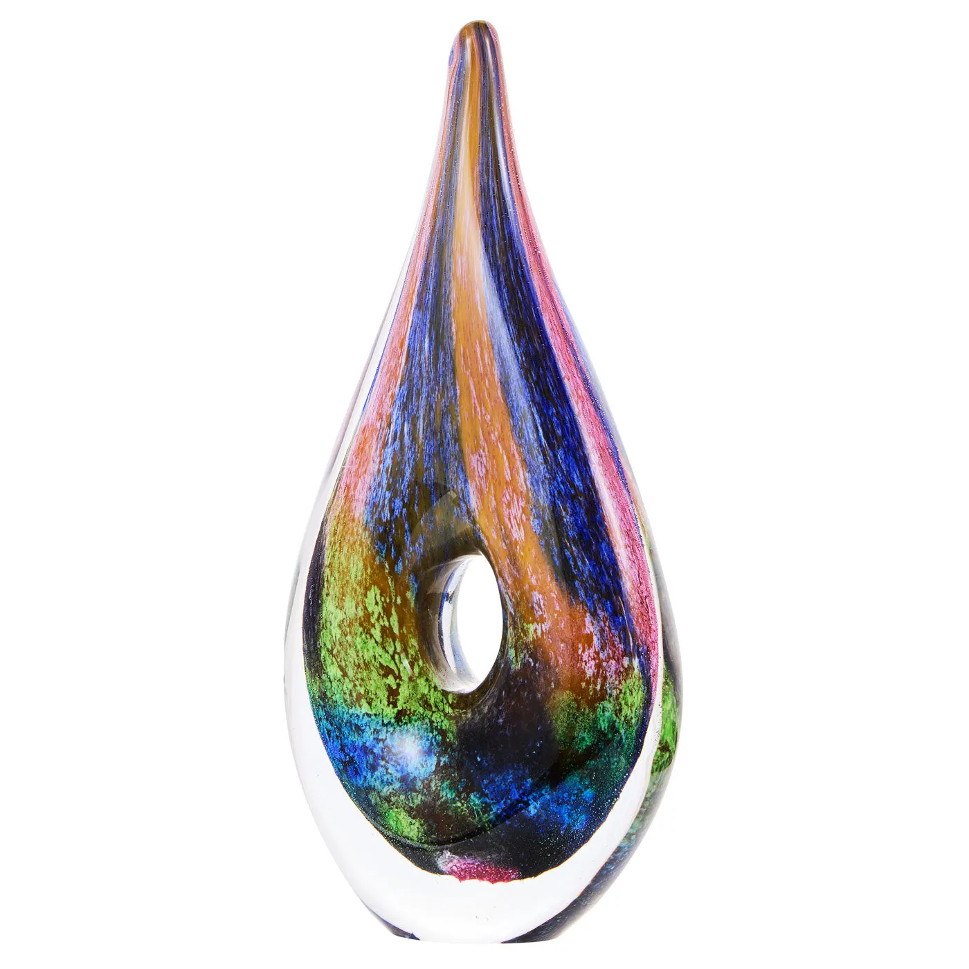 Luxury Lane Hand Blown Abstract Hollow Tear Drop Sommerso Art Glass Sculpture 8.5 inch tall