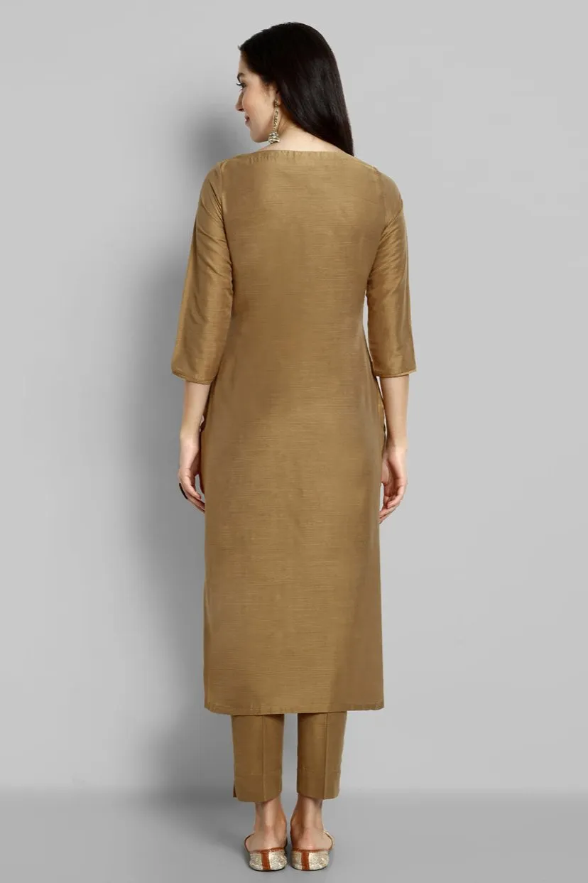 Old Gold Cotton Silk Boat Neck Kurta