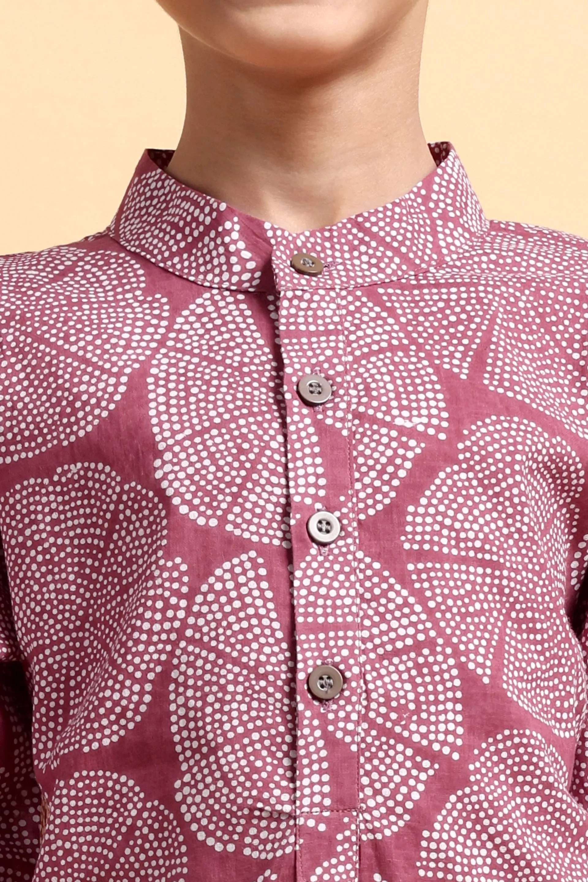 Pink Ajrak Cotton Kurta & Pajama Set