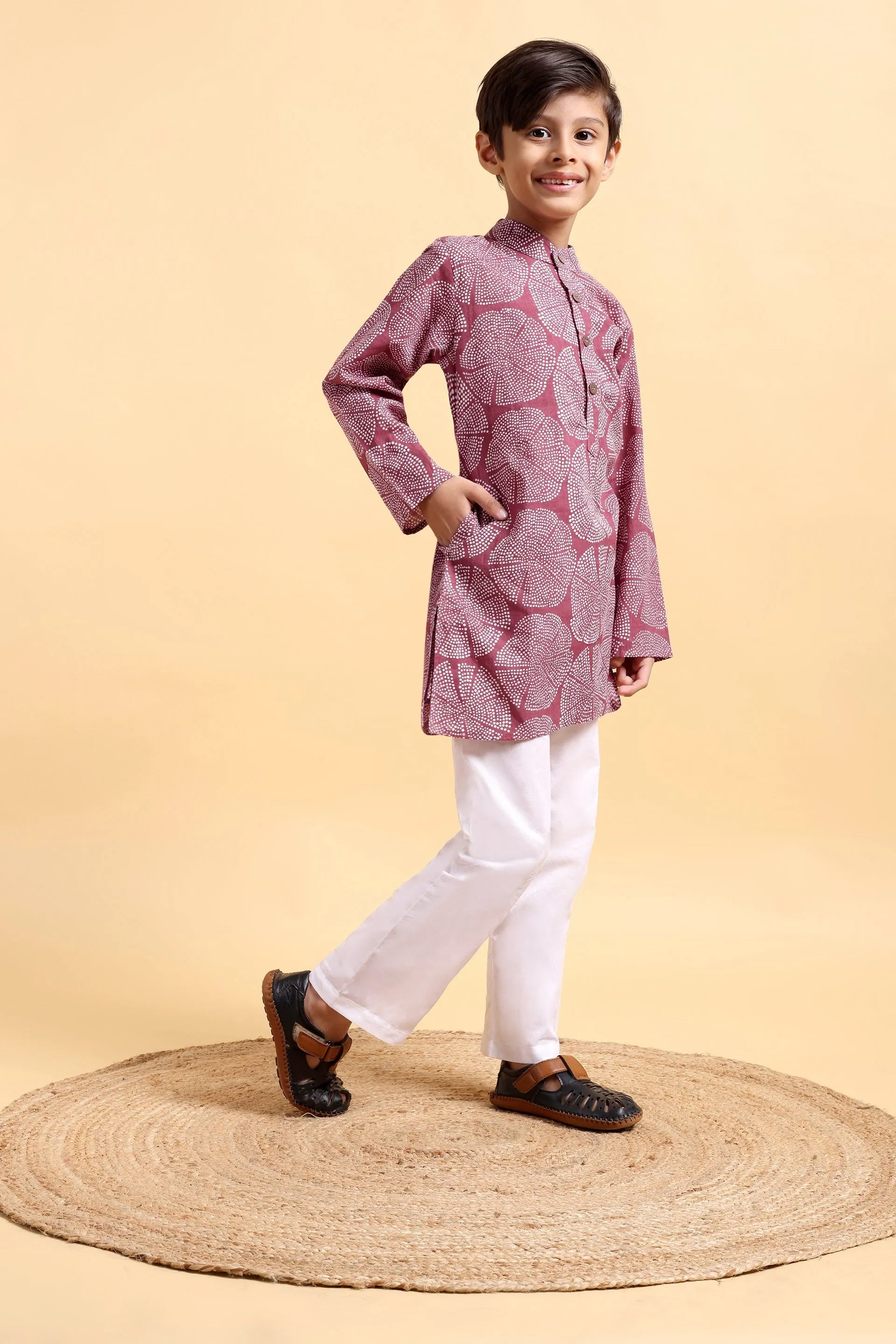 Pink Ajrak Cotton Kurta & Pajama Set