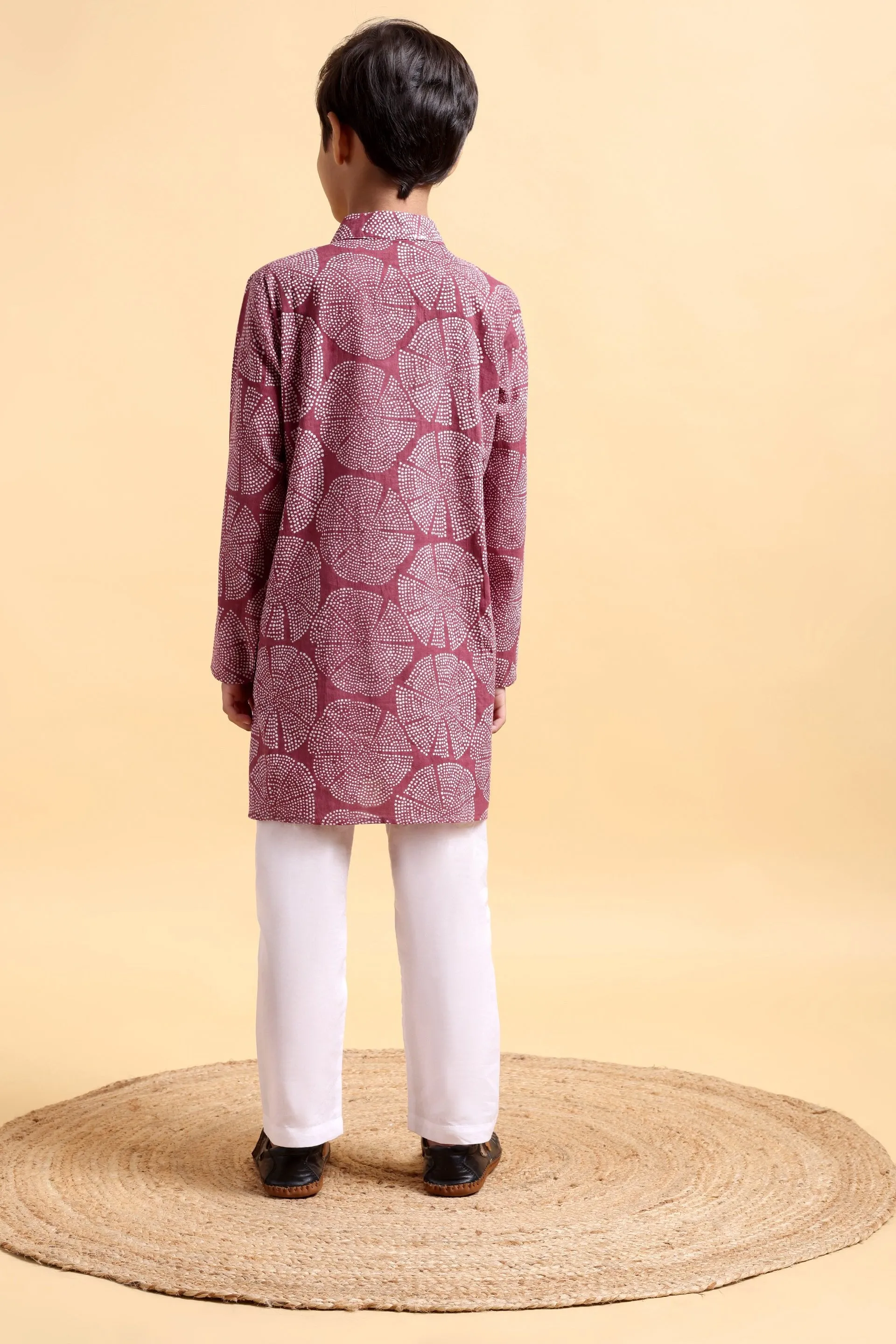 Pink Ajrak Cotton Kurta & Pajama Set