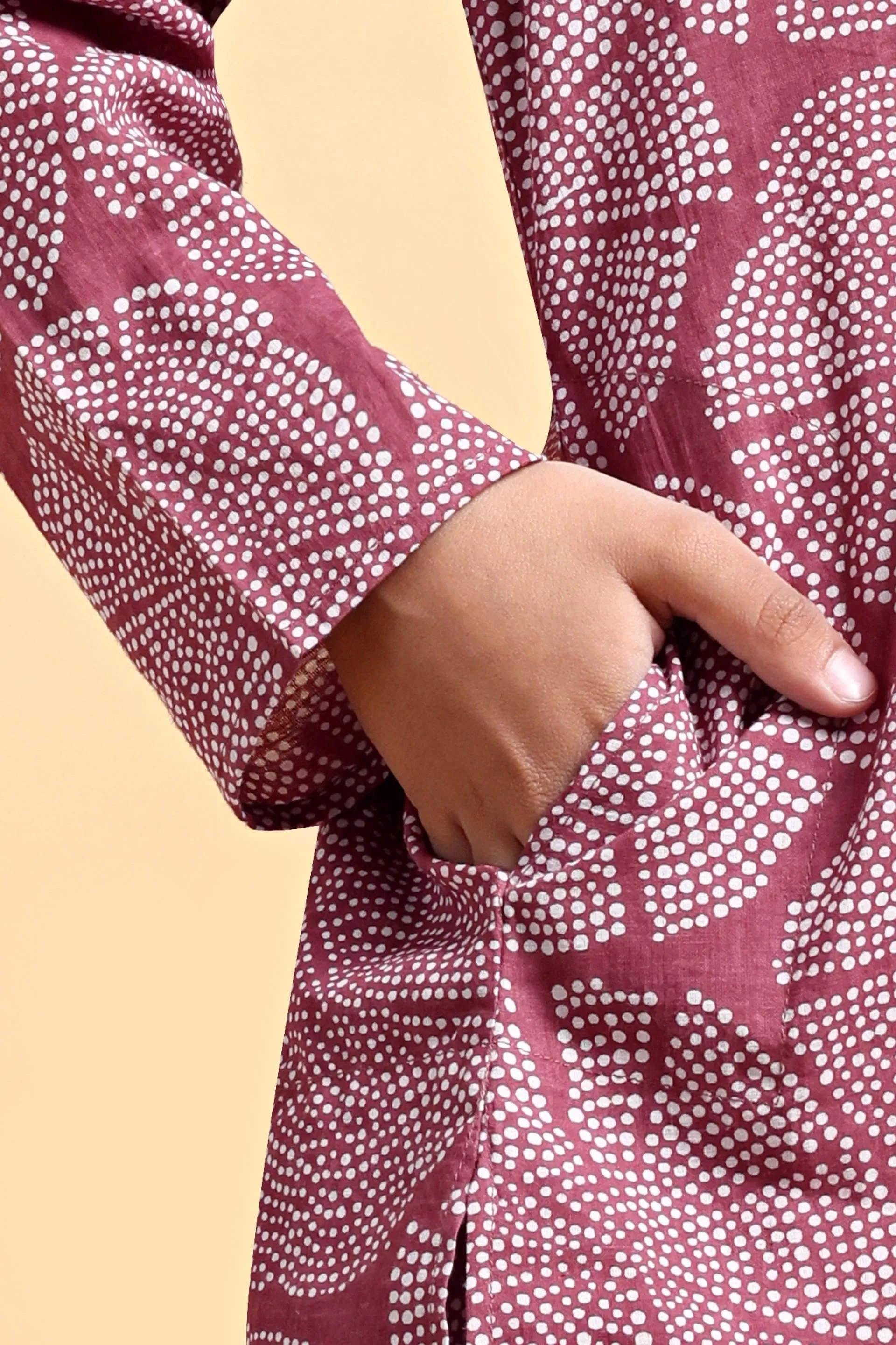 Pink Ajrak Cotton Kurta & Pajama Set