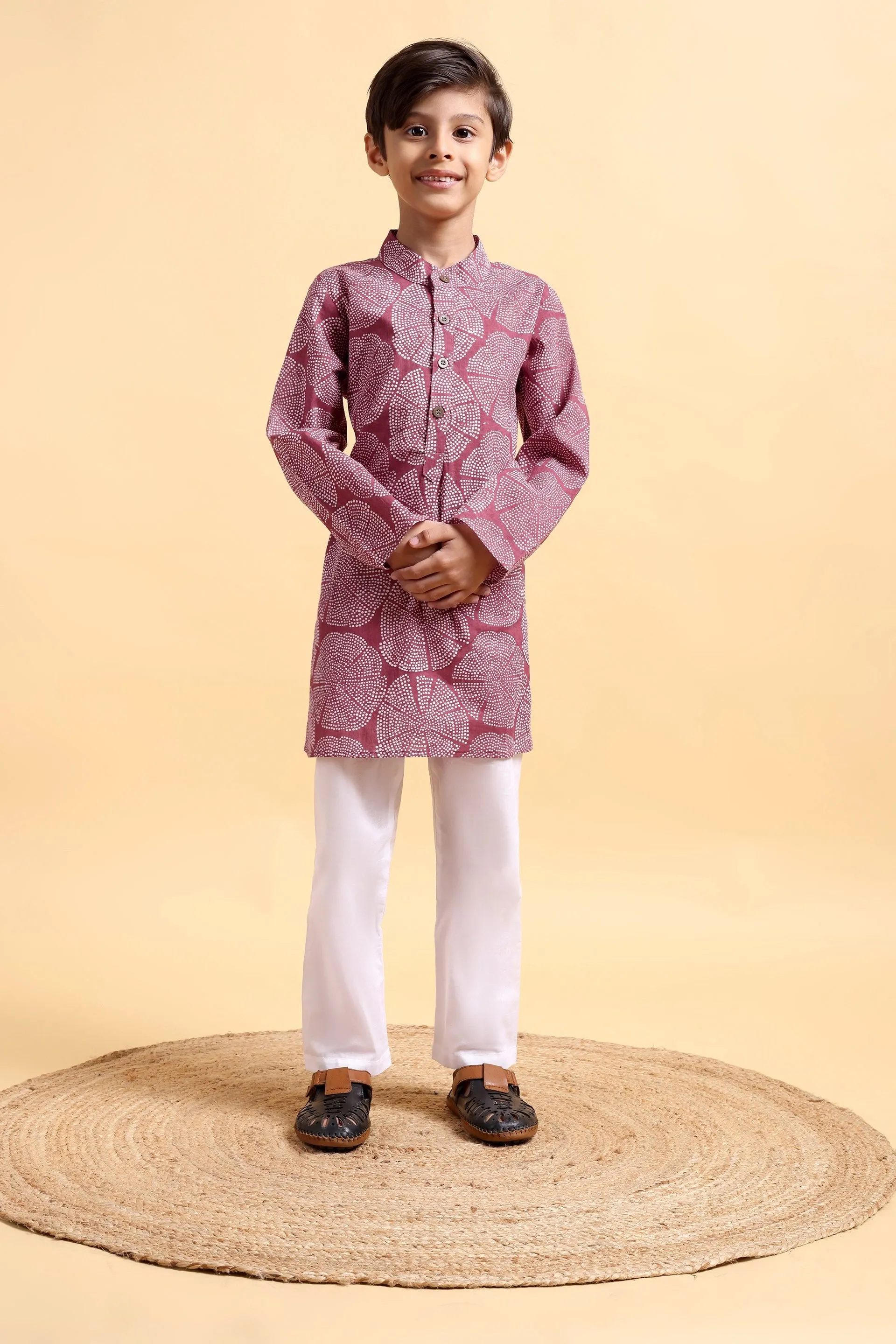 Pink Ajrak Cotton Kurta & Pajama Set