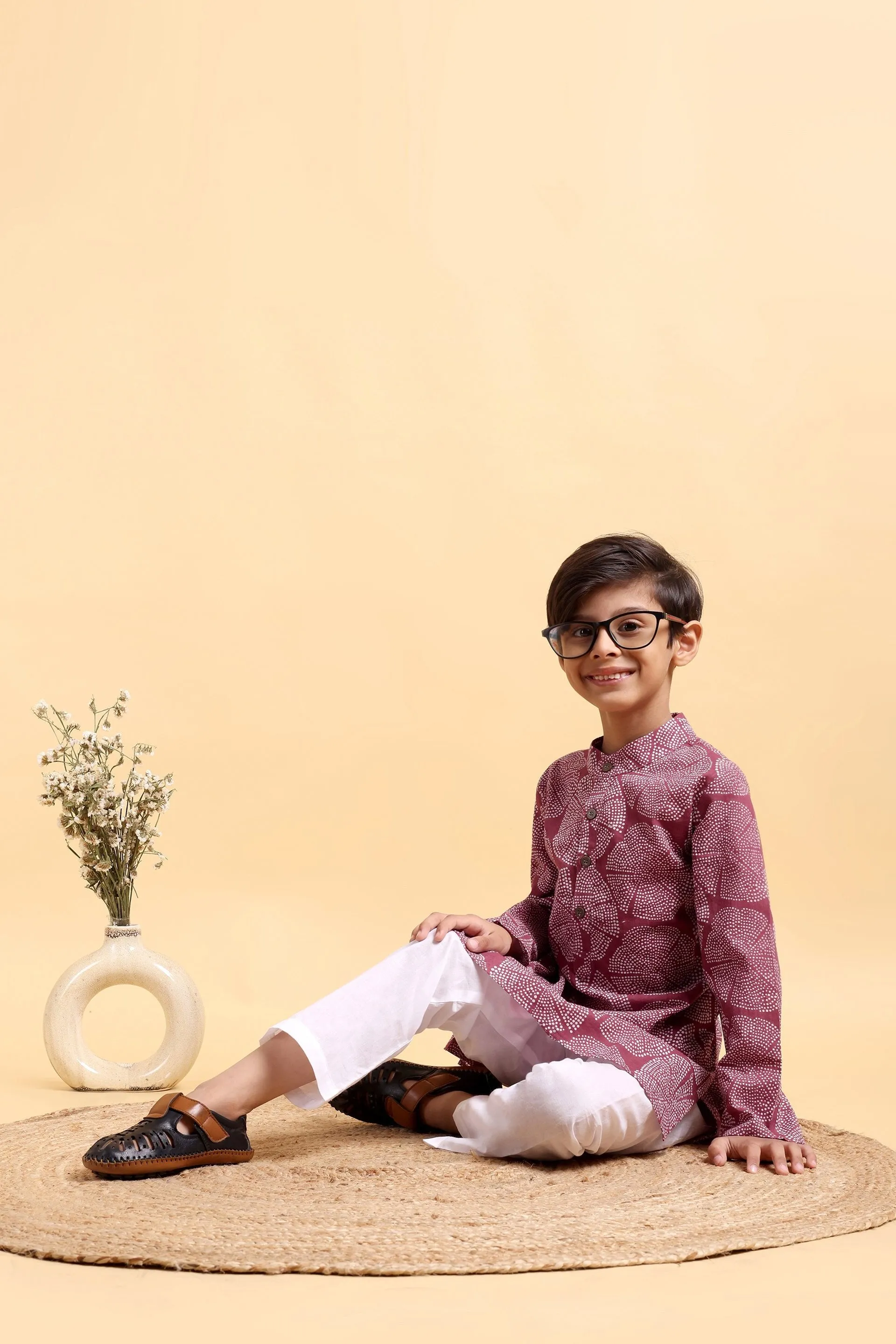 Pink Ajrak Cotton Kurta & Pajama Set