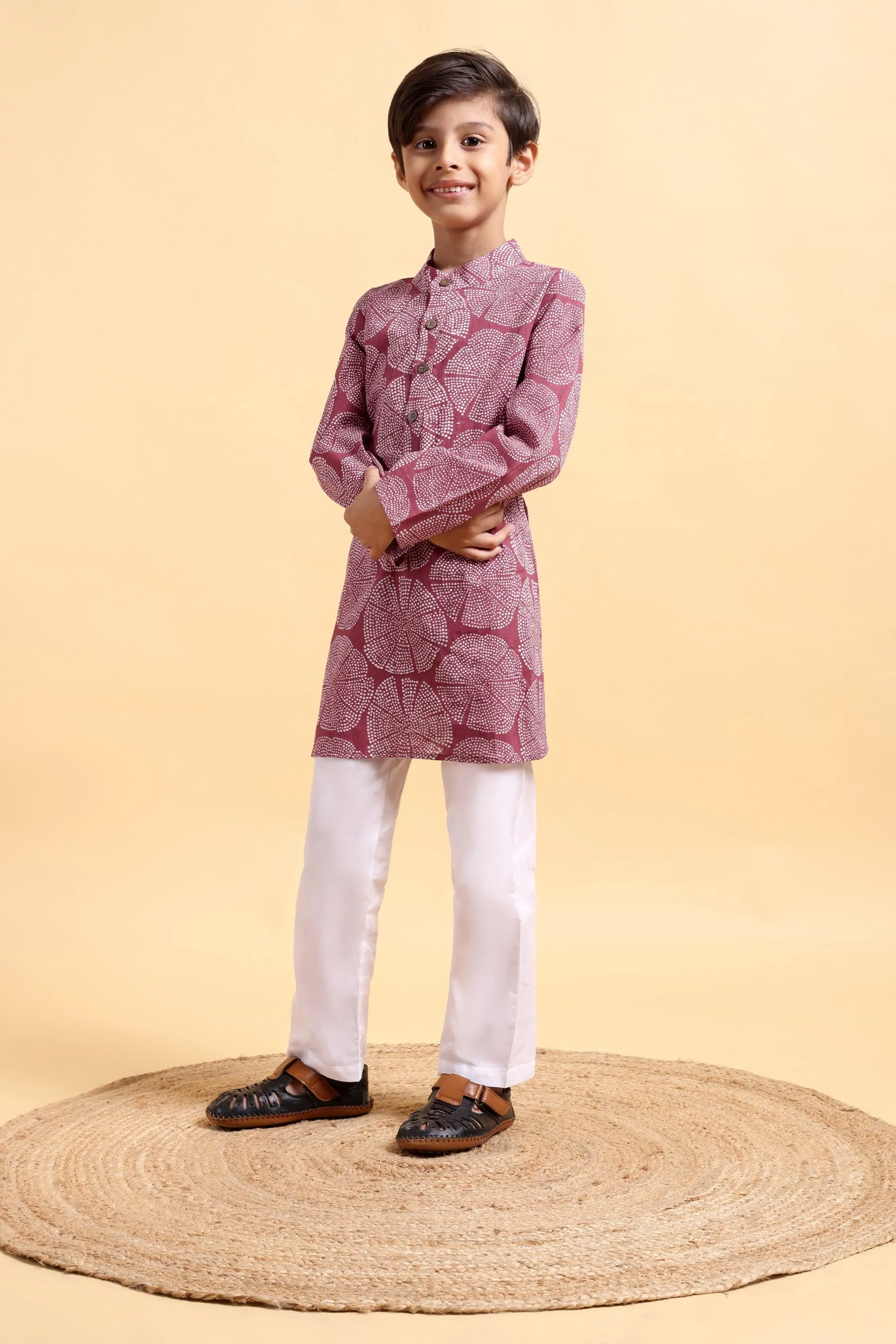 Pink Ajrak Cotton Kurta & Pajama Set