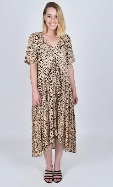 PQ Collection Peak Front Maxi Dress Latte Leopard