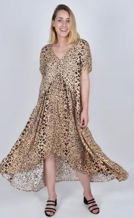 PQ Collection Peak Front Maxi Dress Latte Leopard