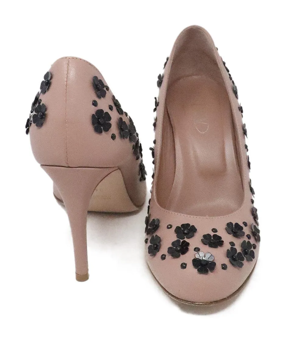 Red Valentino Mauve Leather Heels w/ Black Floral Sequins sz 6.5