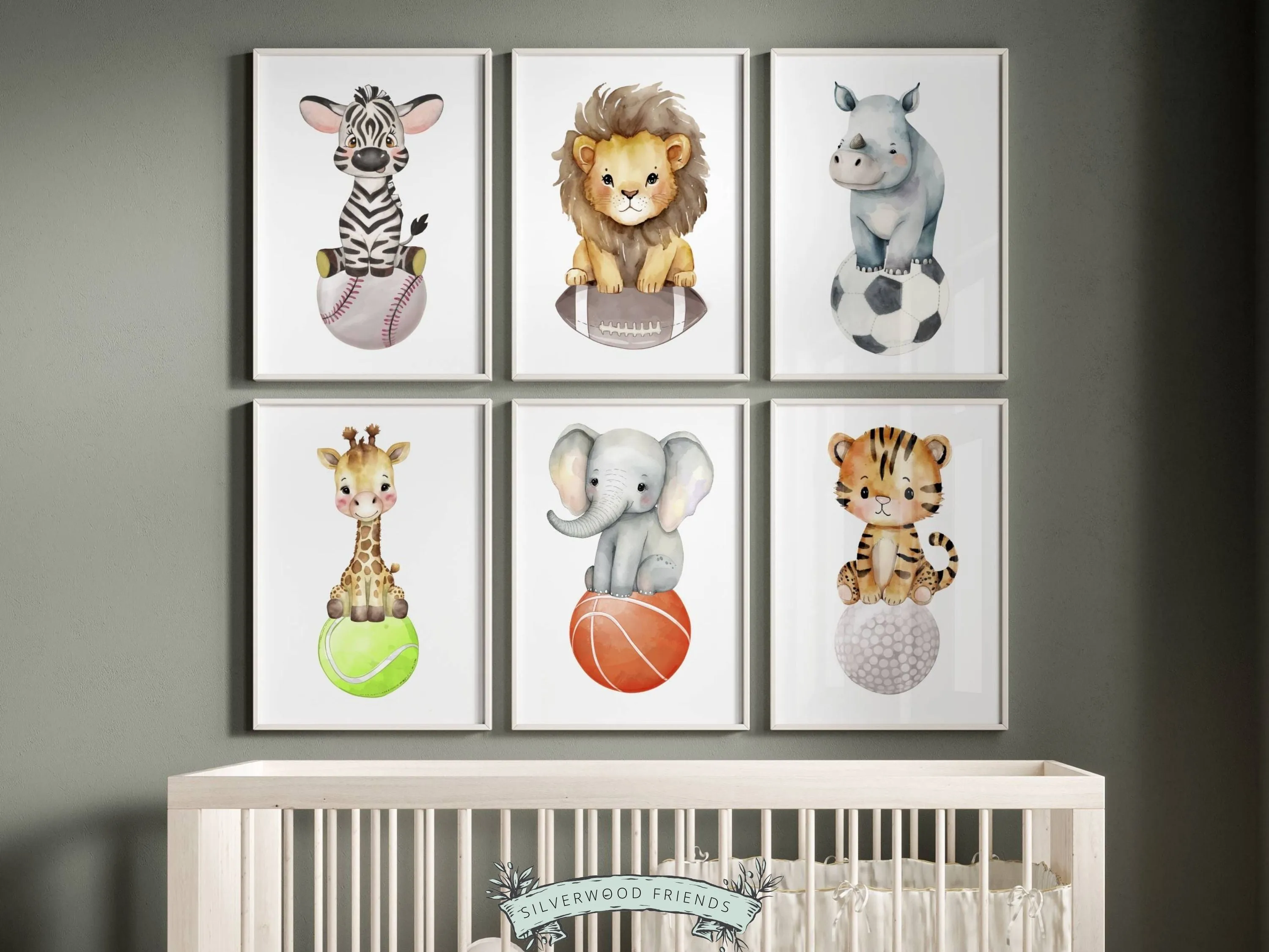 Safari Animal Sport Nursery Print Set of 6