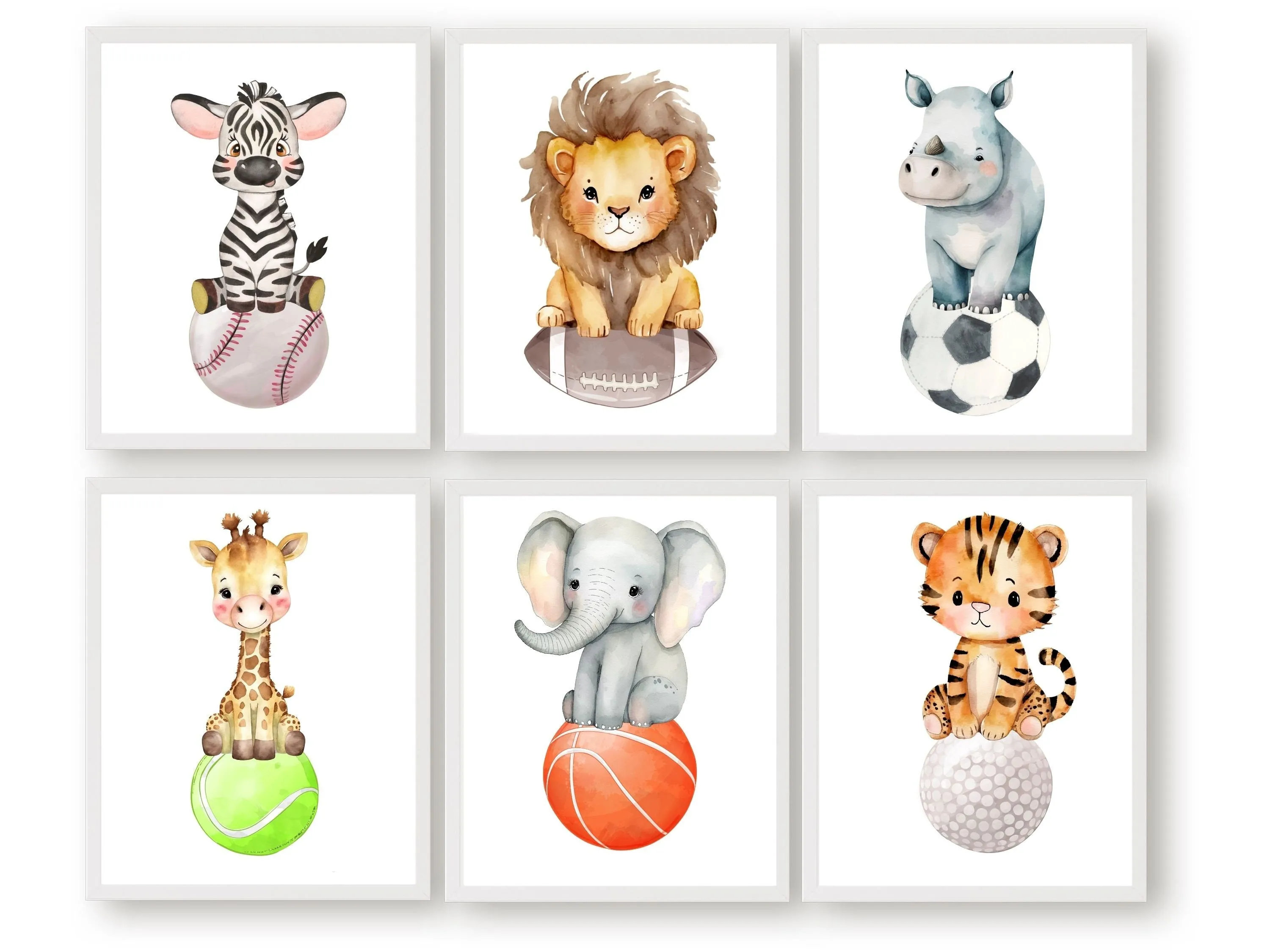 Safari Animal Sport Nursery Print Set of 6