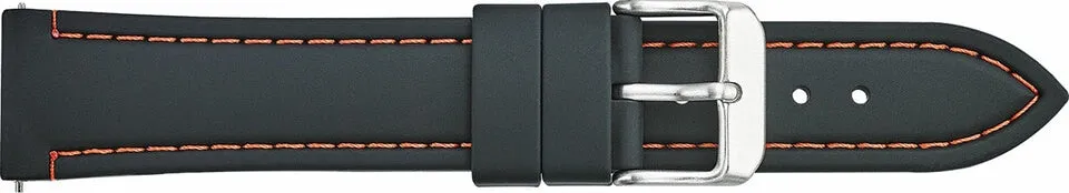 Silicone Sports Watchband with EZ Release pins Black with Orange Stitch