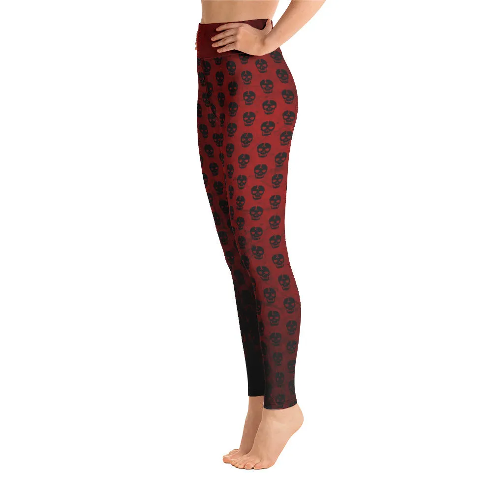 Soft Goth Leggings / Goth Yoga Pants / Red Goth Leggings Outfit With Inside Pocket / Skull Leggings