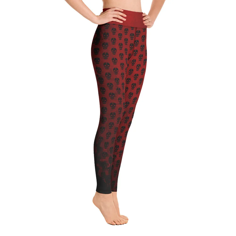 Soft Goth Leggings / Goth Yoga Pants / Red Goth Leggings Outfit With Inside Pocket / Skull Leggings