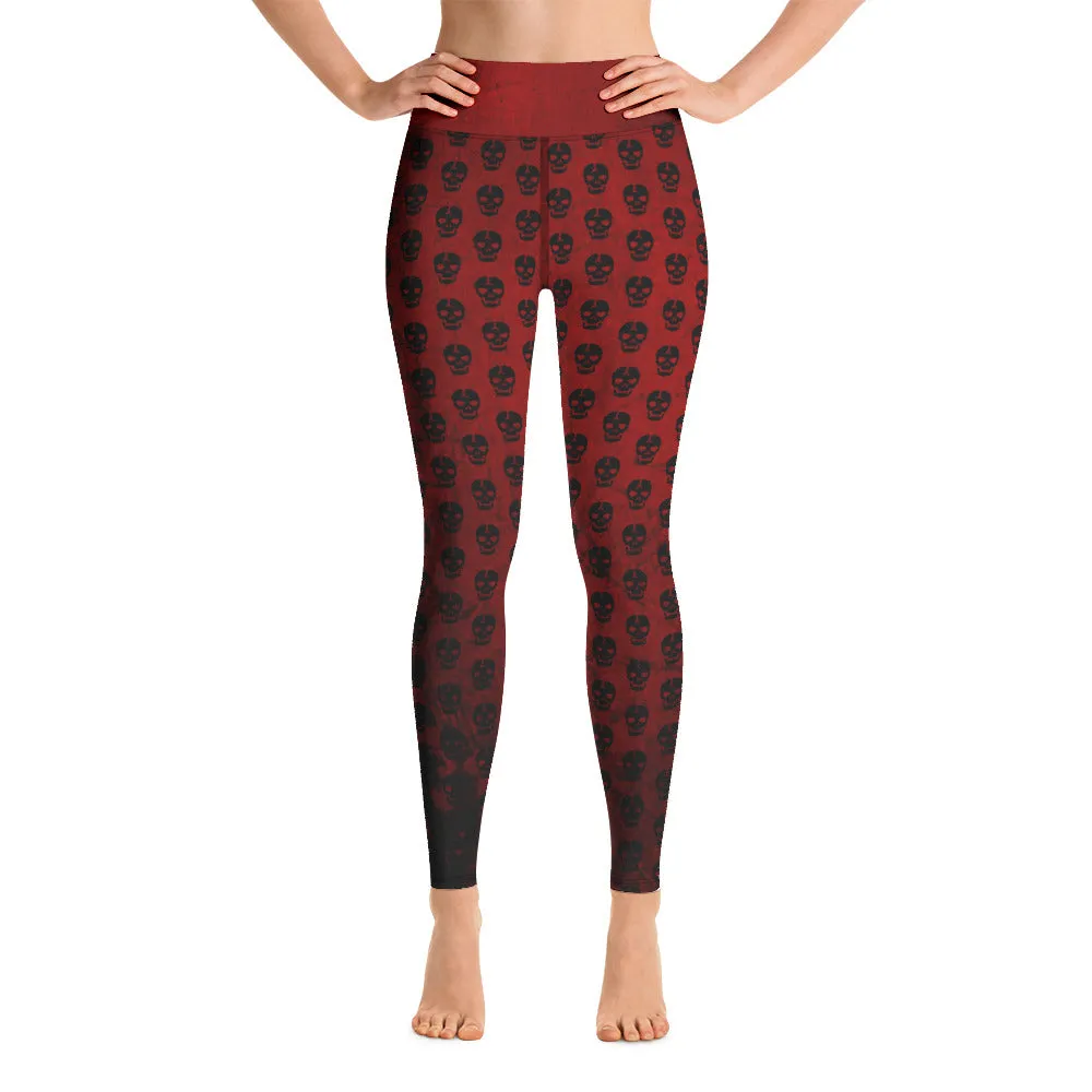 Soft Goth Leggings / Goth Yoga Pants / Red Goth Leggings Outfit With Inside Pocket / Skull Leggings