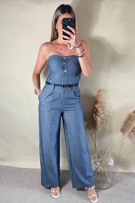 Stripe blue Bardot jumpsuit