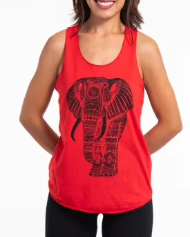 Super Soft Cotton Womens Regal Elephant Tank Top in Red