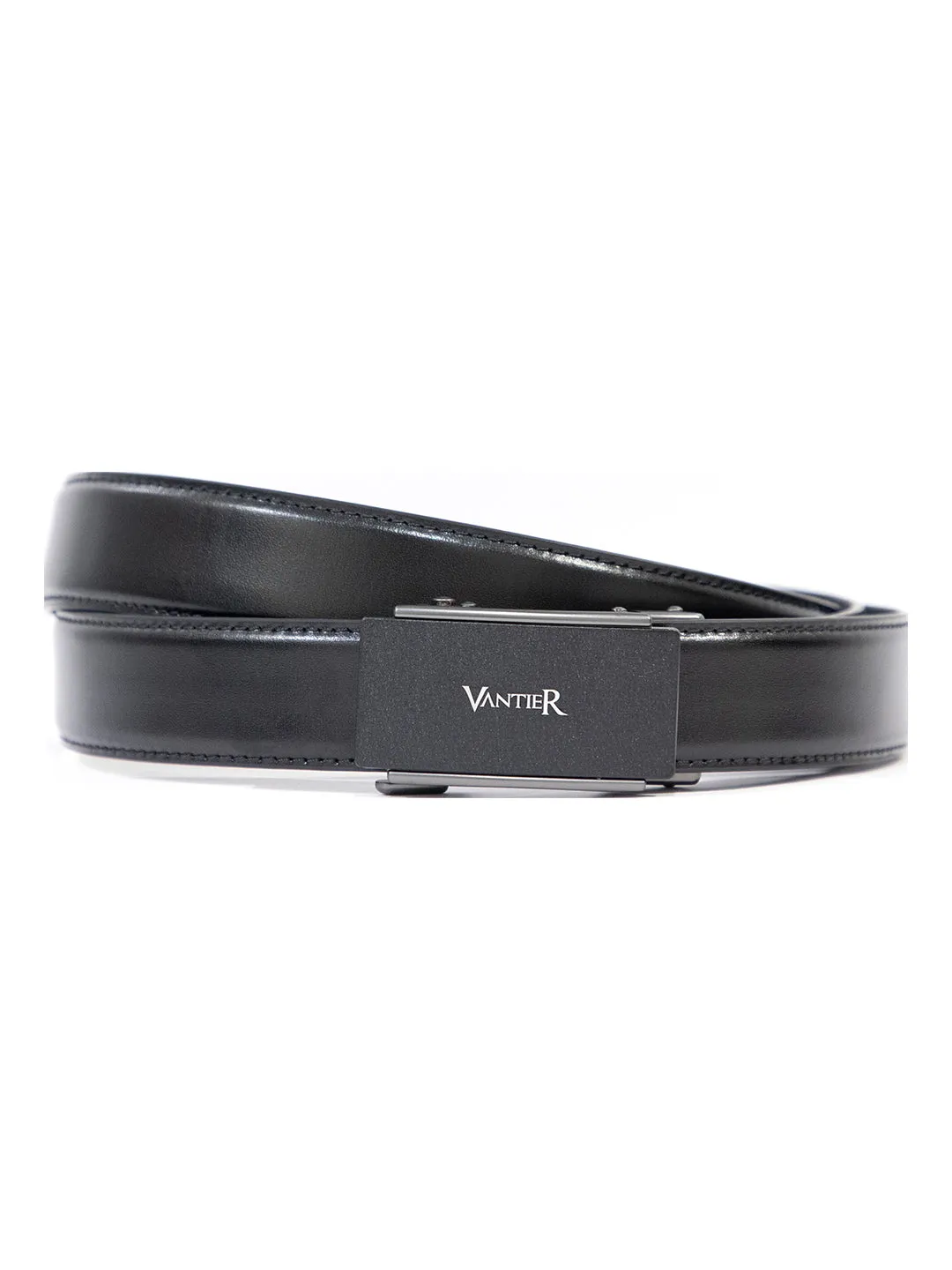 Vantier Luxury No Hole Belt Black Colour Matt Silver Black Buckle A7