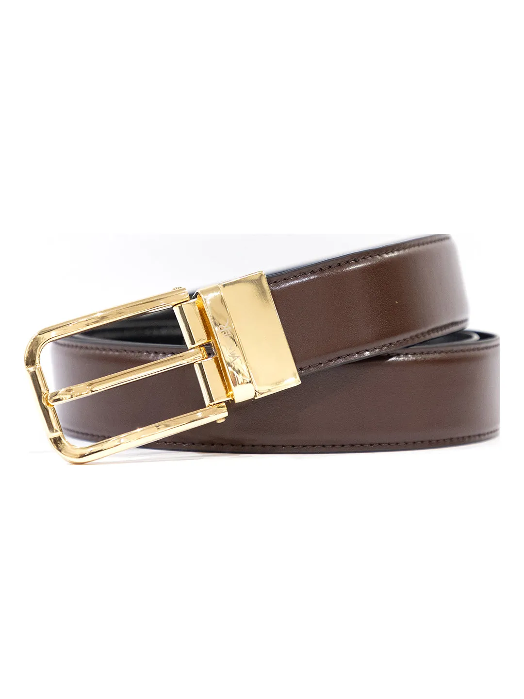 Vantier Luxury Reversible Black/ Coffee Belt, Classic Formal Gold Buckle A15