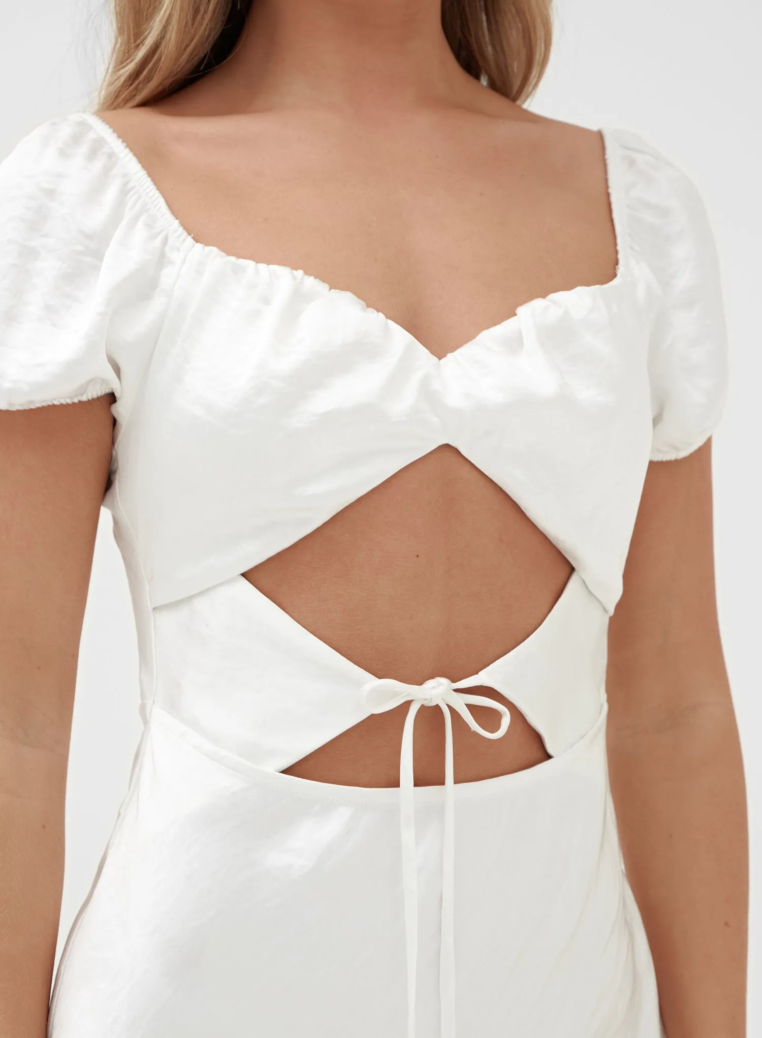 White Sweetheart Cut Out Satin Dress - Mckenna