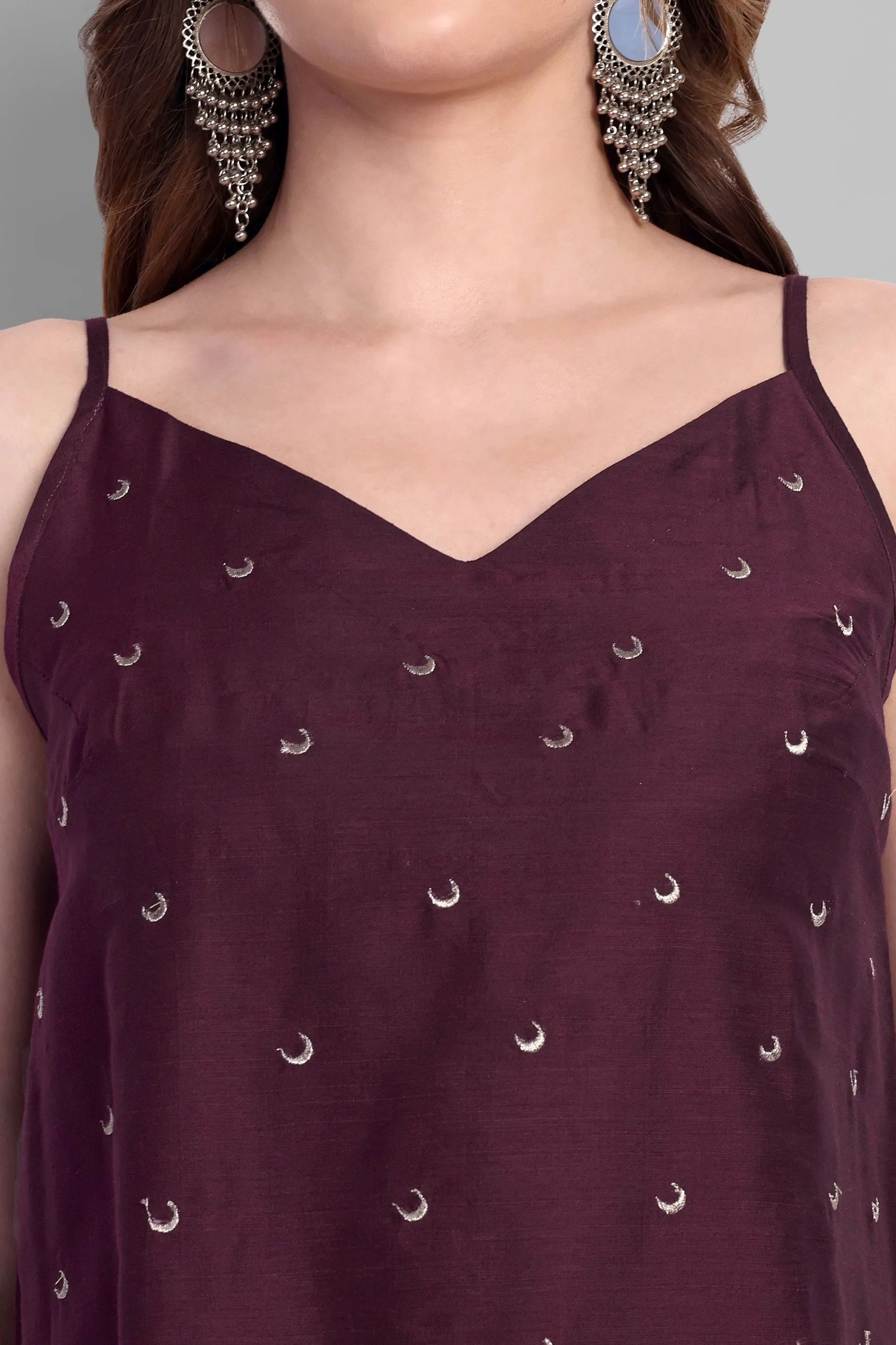 Wine Cotton silk Embriodery top